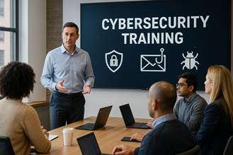 A cybersecurity training meeting at an office.